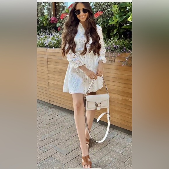 Zara White Eyelet Belted, Ruffle Hem Shirt Dress! Blogger’s Favorite!! 🤍 - Picture 4 of 9